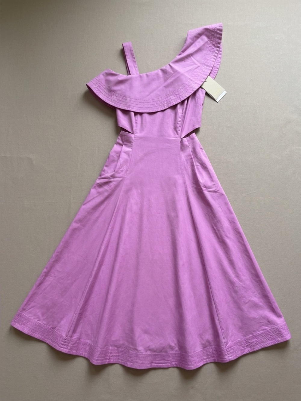 Veronica Beard Lavender Pink One-Shoulder Midi Dress